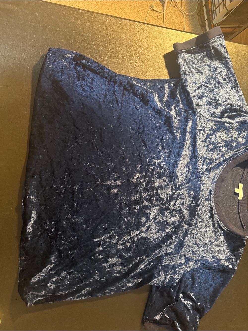 Johnny Was Navy Blue Crushed Velvet Short Sleeve Top